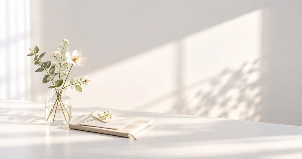 An unopened envelope beside a cup of tea on warm linen in soft afternoon light